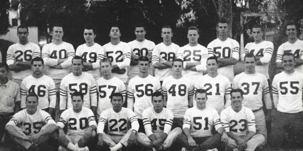 In this photo of the 1958 freshman football team, the author is number 30 in the center of the back row.
