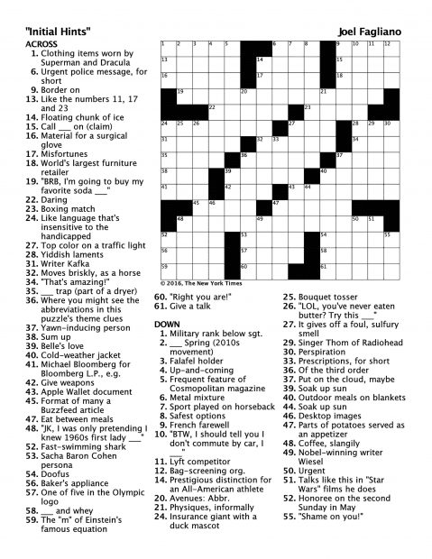 Crossword Challenge: “Initial Hints”