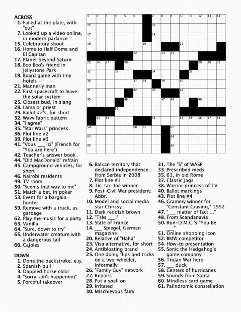 crossword puzzle, titled “Plot-lines”