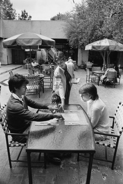 The Coop’s courtyard restaurant offered table service, pictured here in 1983