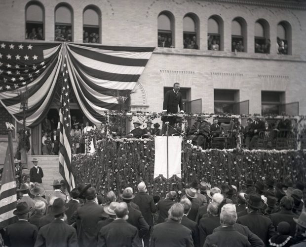 Teddy Roosevelt speaking at Pomona College