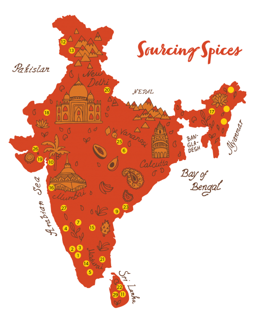 Diaspora Co. Sourcing Spices South Asia map