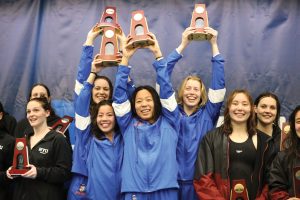 400 freestyle relay champions, from left: Alexandra Turvey ’24,Katie Gould ’24, Sabrina Wang ’26, Valerie Mello PZ ’25.