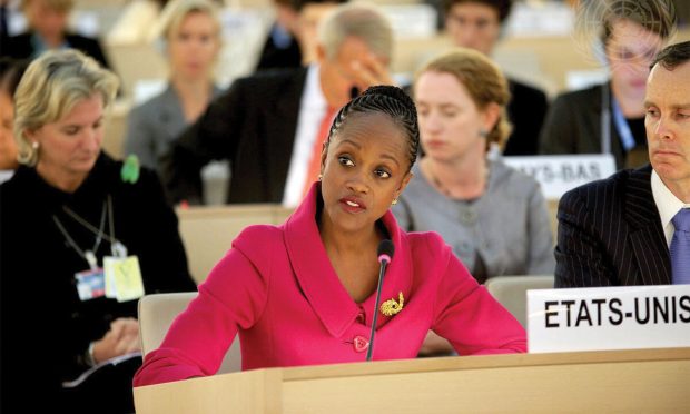 Esther Brimmer, U.S. Assistant Secretary of State for International Organization Affairs, addresses the opening session of the high-level segment of the Human Rights Council. In her statement to the Council, Ms. Brimmer emphasized, among other themes, the protection of freedom of expression, the fight against negative stereotyping, and affirmed the United States' commitment to the Council.