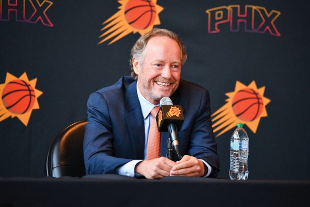 Mike Budenholzer at a press conference. Courtesy of Phoenix Suns.
