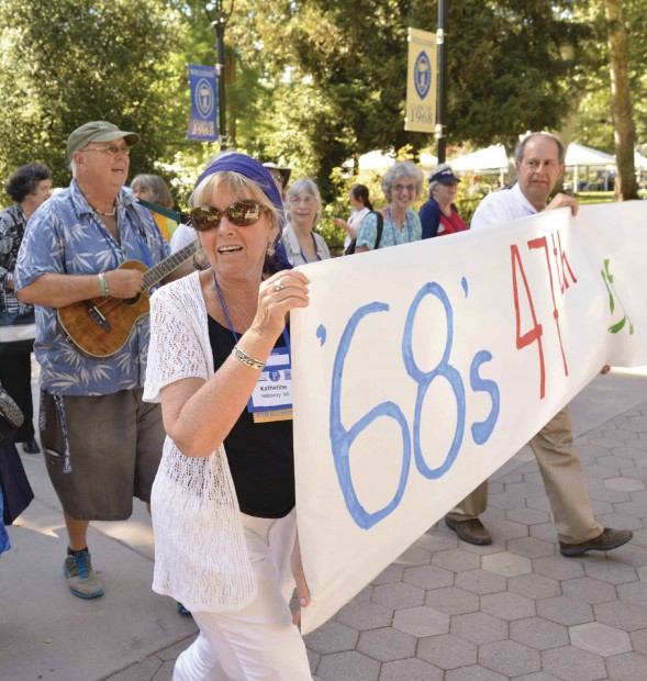 Photo of members of the Class of 1968 marching in the Alumni Weekend parade