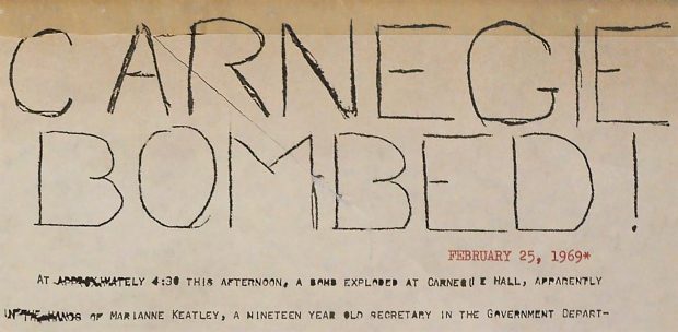 Special hand-drawn TSL after the Carnegie bombing in 1969 