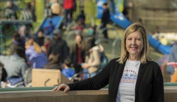 Olenka Villarreal ’85 with the Magical Bridge playground in Palo Alto, Calif.