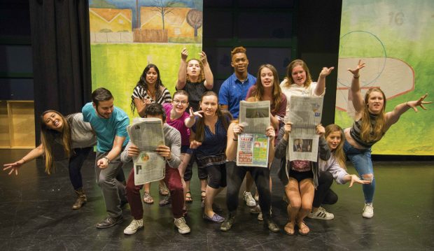 Students in Assistant Professor of Theatre and Dance Giovanni Ortega’s Music Theatre class launch into the choreography for the song “Money” from Cabaret.