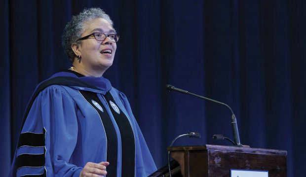 Starr delivers her inaugural address. 