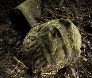 A sculpture of a “were-jaguar” found at the site of the lost city