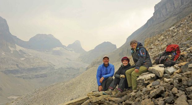 Professor Robert Gaines (left) in Kootenay National Park with recent Claremont Colleges graduates Iris Holzer (Scripps ’17) and Ellie Ellis (Pitzer ’18 )