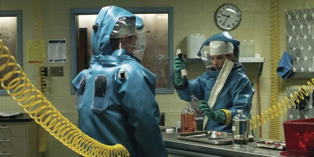 Dr. Nancy Jaax, played by Julianna Margulies, works with a pipette in the pathology lab