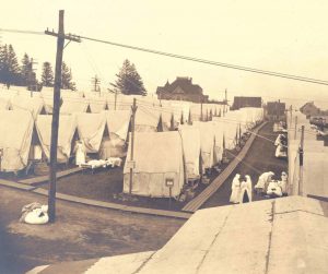 Rows of tents at Emery Hill in Lawrence, Massachusetts, where victims of the 1918 influenza pandemic were treated. —Photo courtesy of the National Archives