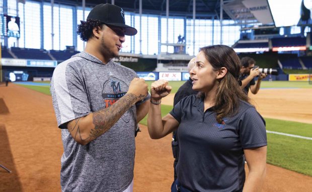 Emily Glass ’15 with Miami Marlins pitcher Jose Quijada