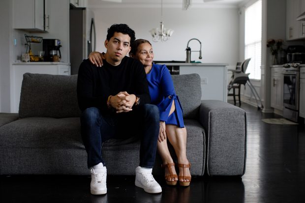 Cristian Padilla Romero with his mother, Tania Romero, after her release from custody.