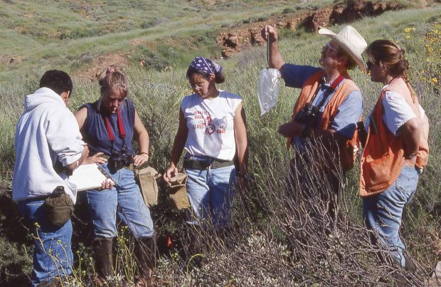 Professor Bill Wirtz leading an animal-trapping expedition with students at Marine Corp Base Camp Pendleton near San Diego. —Photo by Helen Wirtz