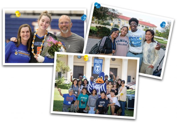 three photos of smiling families