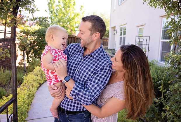 Lucy, Zach and Geri Landman outside