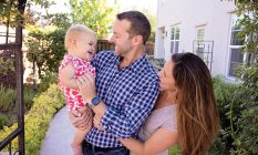 Lucy, Zach and Geri Landman outside