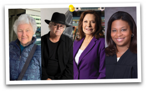 Pomona College Alumni Award recipients, from left: Ann Rose Davie ’58, Peter Shelton ’73, Linda Alvarado ’73 and Michelle Williams Court ’88.