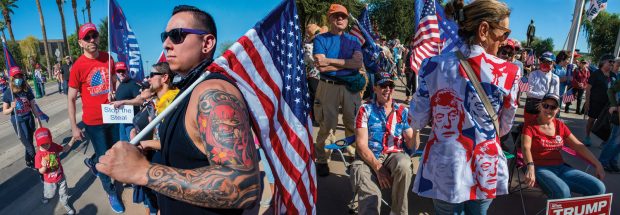 Above, a montage of protesters at a “Stop the Steal” rally supporting President Donald J. Trump in Phoenix on November 14, 2020, a week after his re-election bid was called in favor of Joe Biden by major news organizations.