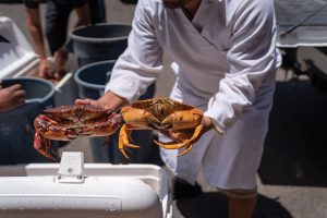 Rock crabs, are caught year-round. (The Dungeness crab season usually opens in late fall.) Photography by Jeff Hing