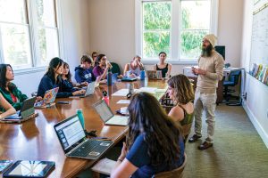 Visiting Assistant Professor Sean Diament, right, introduced a new politics course called Negotiating the U.S. Policyscape.