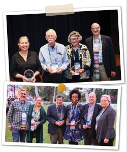 Top from left: Blaisdell Alumni Award recipients Evelyn Nussenbaum ’84, Anson “Tuck” Hines ’69 and Mary Walshok ’64. Past Alumni Association Board President Frank Albinder ’80.Bottom from left: Alumni Association Board President Alfredo Romero ’91, alumni award recipients Julie Siebel ’84, Tom Doe ’71, Kelebogile “Kelly” Zvobgo ’14, Jon Siegel ’84 and Faculty Alumni Service Award winner Donna M. Di Grazia. Not pictured: Verne Naito ’77. 