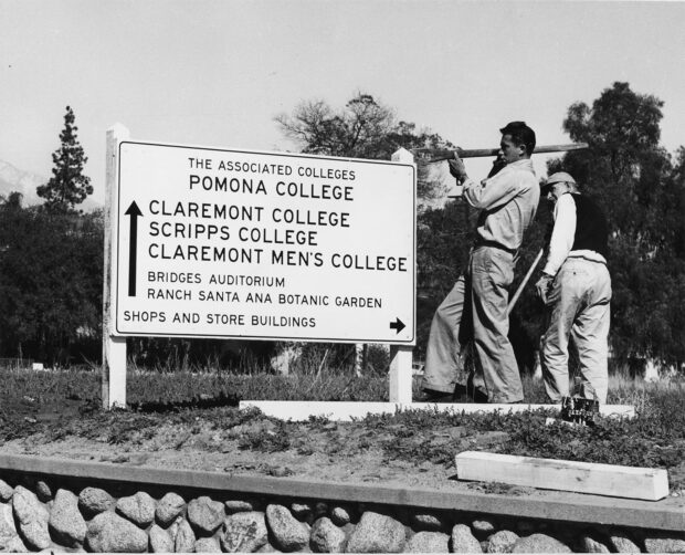 Featured in the May 1954 Pomona College Bulletin: “NEW SIGNS have been placed at the entrances to the city of Claremont…”