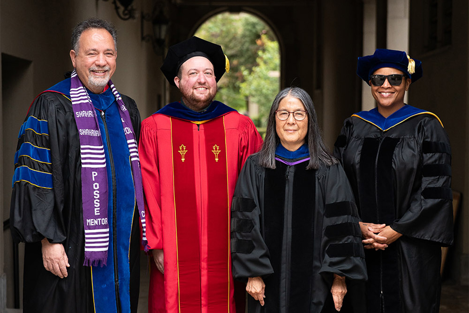 2025 Wig scholars: from left, Pomona Professors Shahriar Shahriari, Malachai Bandy, Frances M. Hanzawa and J Finley