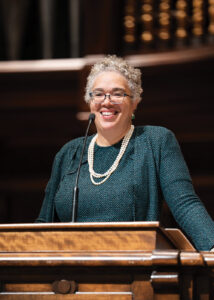 Pomona College President G. Gabrielle Starr speaking at Founders Day