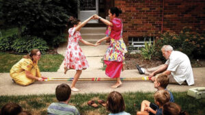 Janelle Tangonan Anderson 93 teaching Filipino dances to her daughter