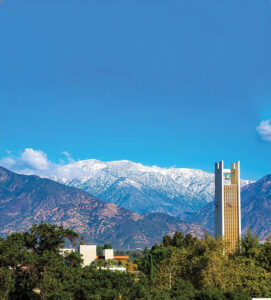 San Gabriel Mountains and Smith Clock Tower
