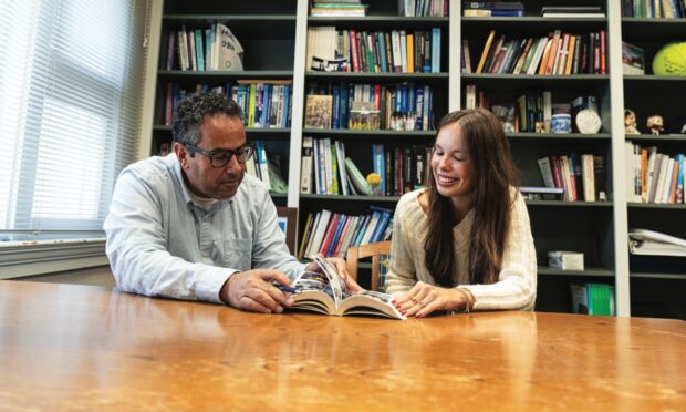 Professor of Economics Fernando Lozano with Alice Dantas ’26.