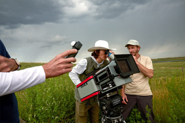 Miko Lim filming Stormbound with an IMAX camera.