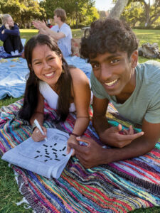 Students working on a crossword puzzle