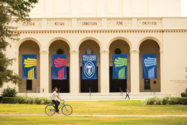 Exterior shot of Bridges auditorium