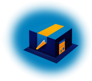 Illustration showing a box with a sticker on it