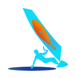 Illustration of a man on a windsurfer