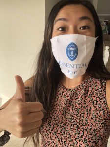 Modeling the PPE’s new PPE in the photo above is Rachel Oda ’20