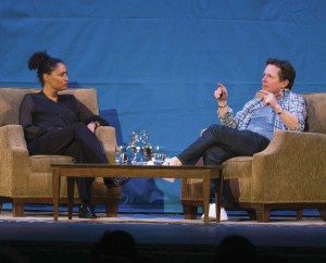 Professor Nicole Weekes and Michael J. Fox in conversation on-stage